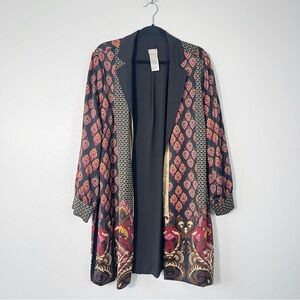Chicos Damask Print Open Front Jacket Boho Kimono Duster Chic Large Quiet Luxury